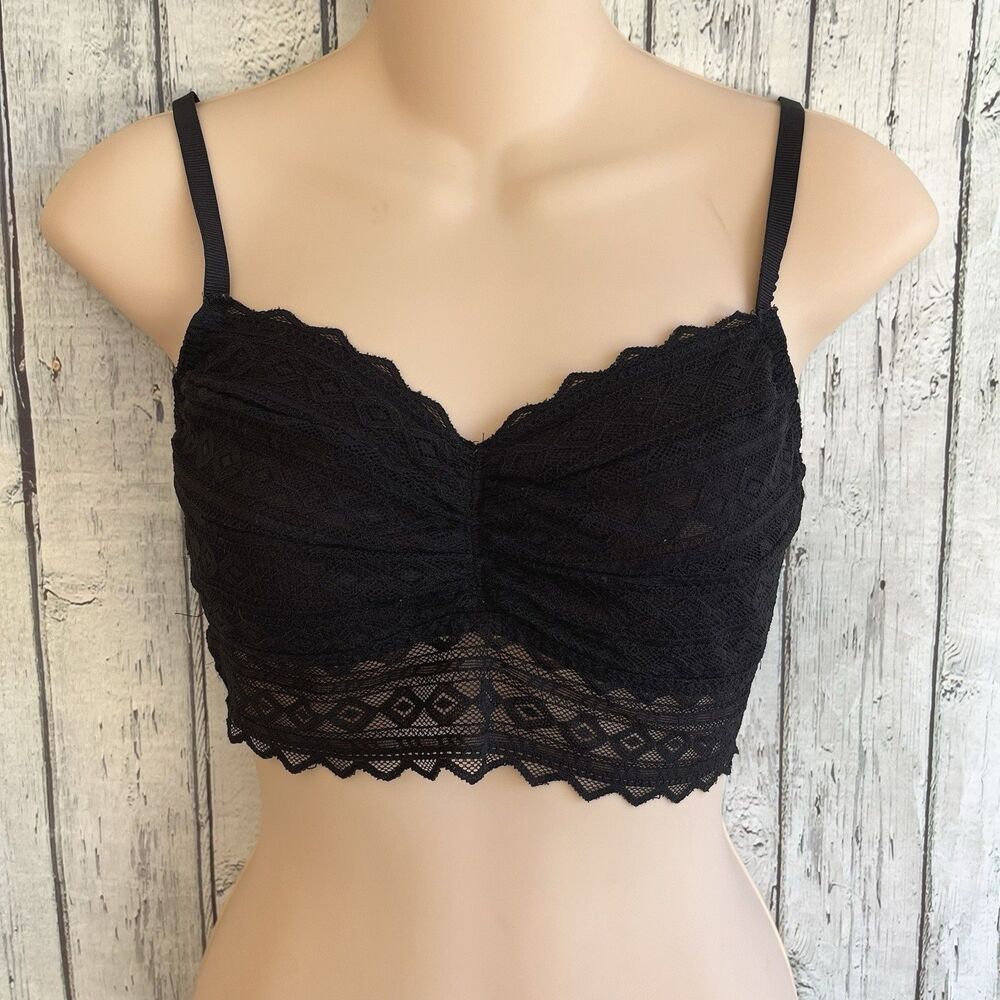 Pink Victorias Secret Lace Bralette Size M Semi Sheer Lingerie Pullover Black